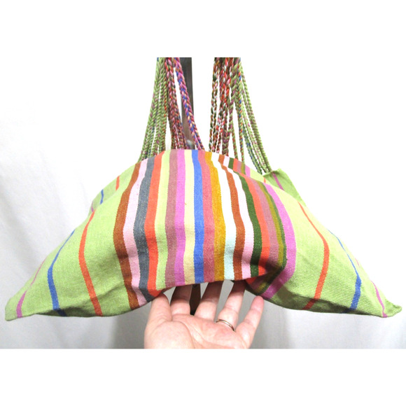 Handmade Medium Sz. Multicolor Striped Mexican Market Tote Bag - Picture 8 of 10